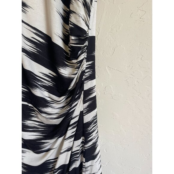 LOFT Size XL Black Cream Brush Strokes Abstract Print Shift Dress Sleeveless Str - Picture 5 of 8